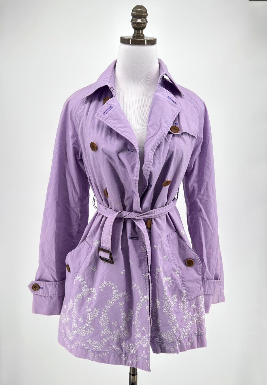 Paul Smith Black Label Purple Cotton Embroidered Long Sleeve Trench Coat Sz 36
